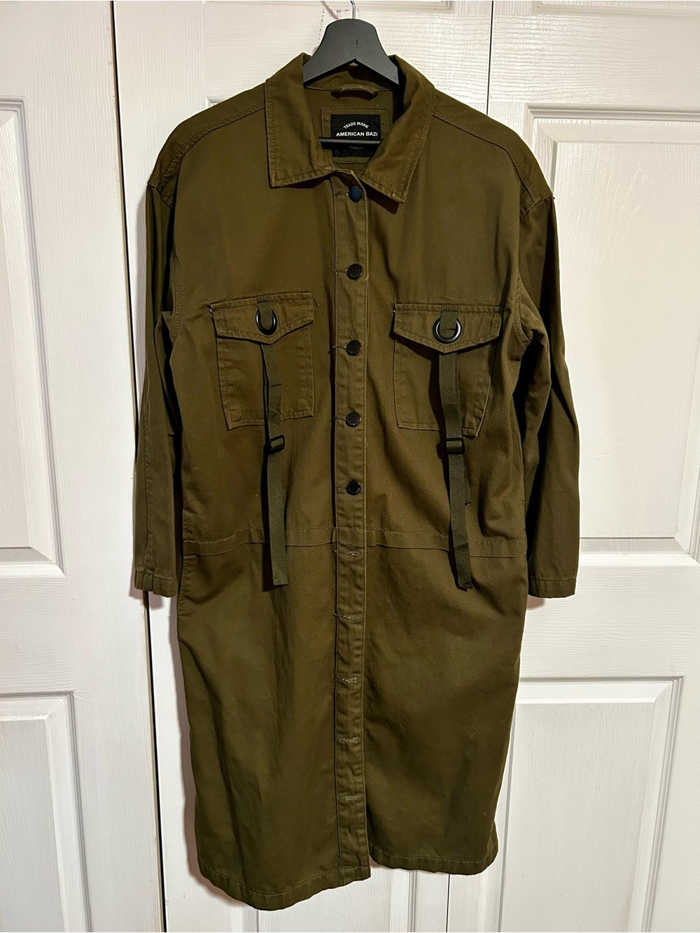 Olive Green Military Style Jacket | Long Length | Small